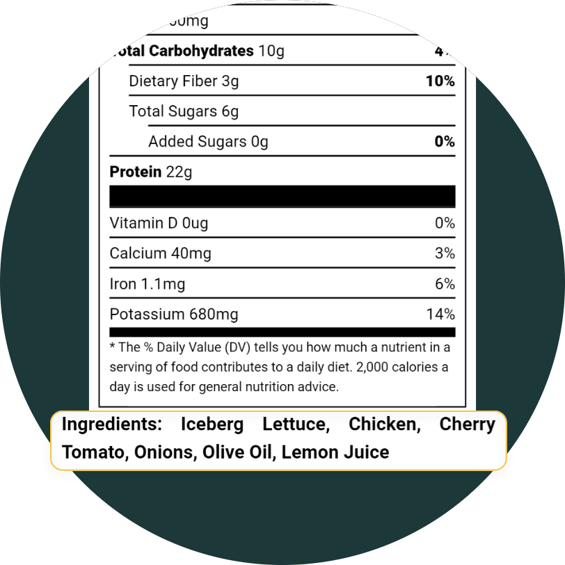 Example of a nutrition facts label with a detailed ingredient statement created using an ingredient list maker.