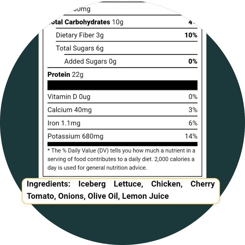 Example of a nutrition facts label with a detailed ingredient statement created using an ingredient list maker.