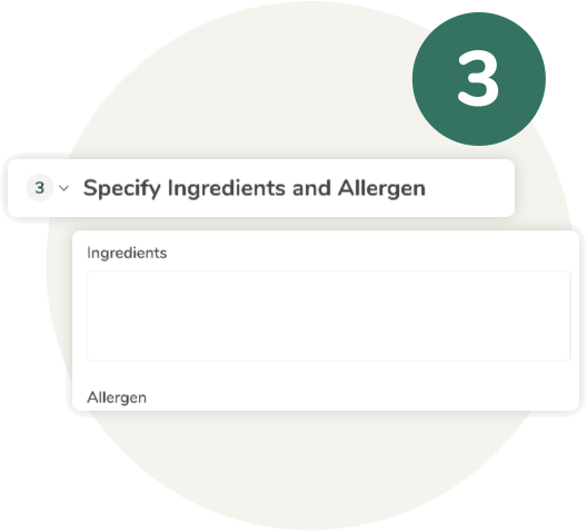 Screenshot of the ingredients and allergen input panel on Food Label Maker