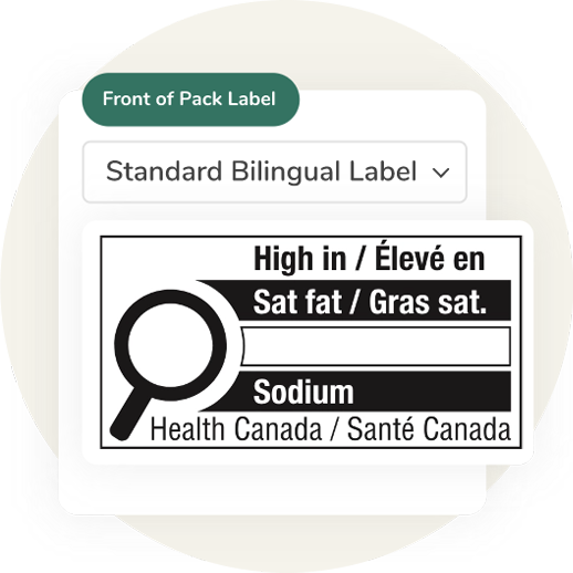 A Canadian front-of-pack nutrition label symbol showing a Health Canada bilingual warning for high saturated fat and sodium content.