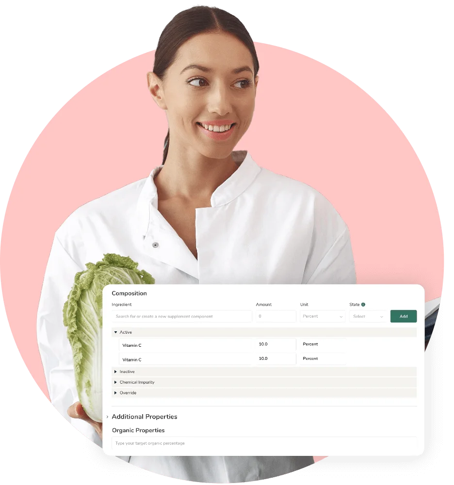 Nutritionist analyzing dietary ingredients and nutrition profile to ensure the formula meets specific diverse dietary needs.