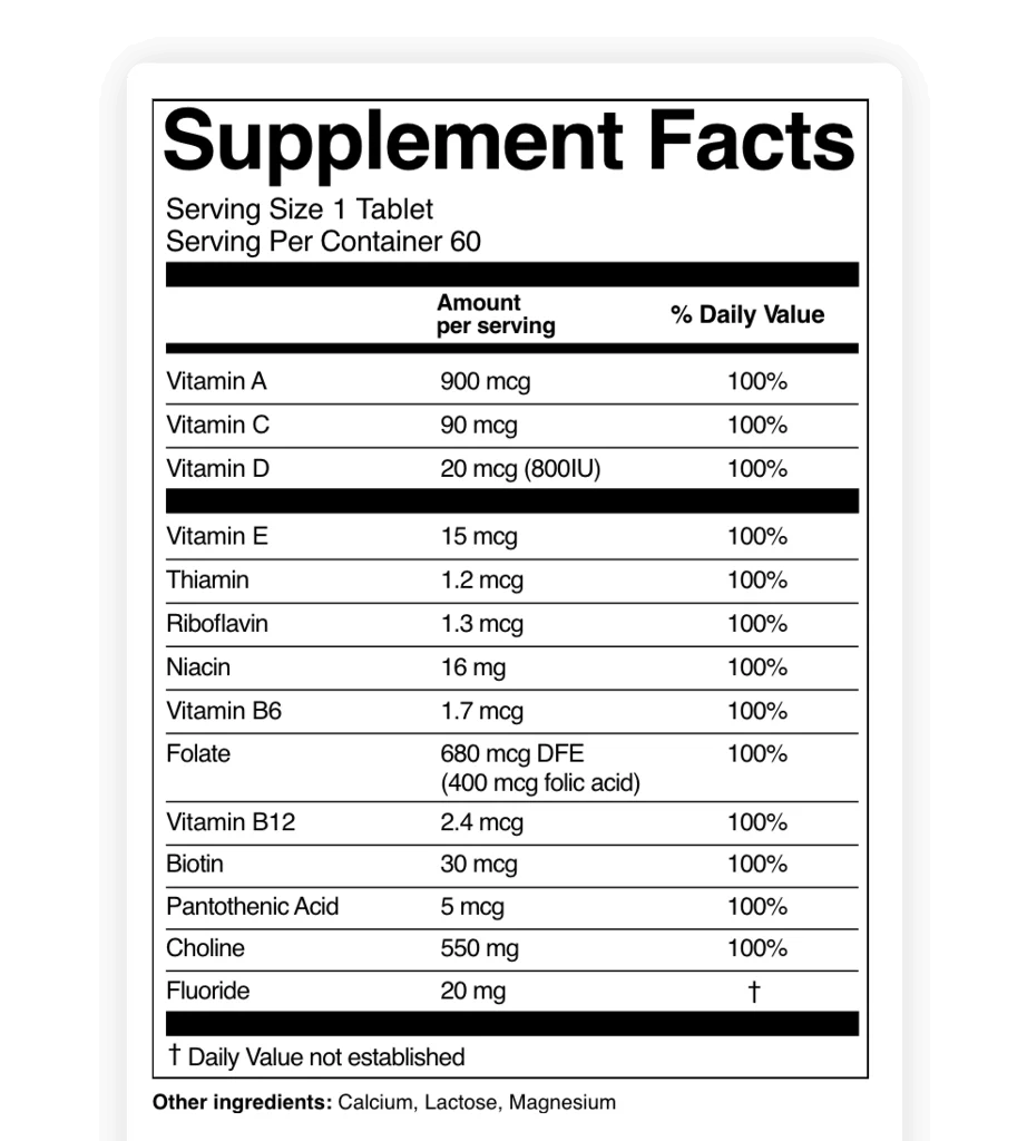 Example of FDA compliant supplement facts label.