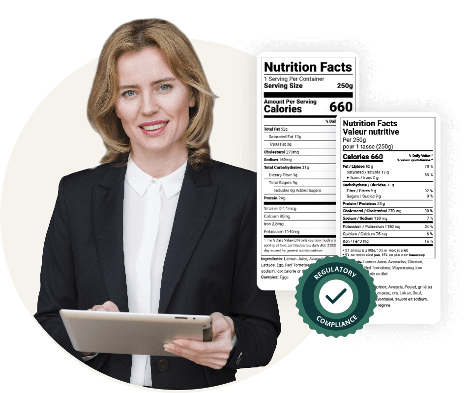 Woman in business attire holding a tablet, featuring a "Regulatory Compliance" badge.