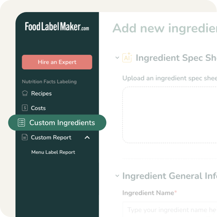 The sidebar Food Label Maker