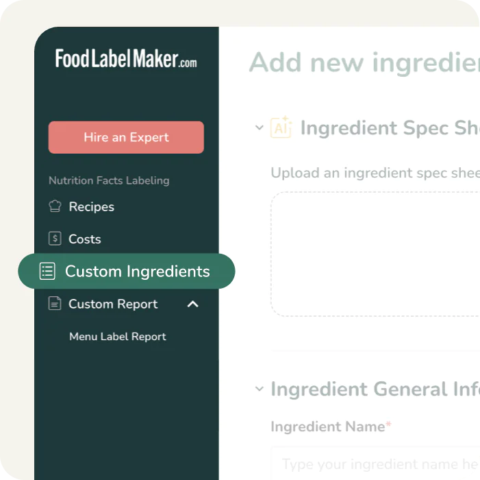 The sidebar Food Label Maker